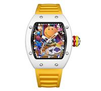 Gosasa Reloj de pulsera para hombre con cara sonriente colorida, de moda, creativo, de cara grande, Tonneau, con correa de silicona, diseño único y luminoso, Amarillo, Único