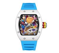 Gosasa Reloj de pulsera para hombre con cara sonriente colorida, de moda, creativo, de cara grande, Tonneau, con correa de silicona, diseño único y luminoso, Azul, Único