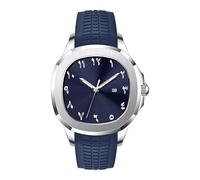 Gosasa Reloj de pulsera para hombre con números arábigos con manecillas luminosas, resistente al agua hasta 30 m, visualización de la fecha, correa de silicona suave, caja de 4,2 cm, Azul plateado
