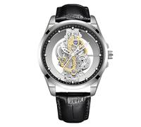 Gosasa Reloj de pulsera para hombre de negocios de doble cara, hueco, transparente, analógico, acero inoxidable, cuarzo, impermeable, creativo, Plata Negro L, Creativo