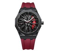 Gosasa Reloj de pulsera para hombre, diseño de rueda de carreras, creativo, giratorio en 3D, luminoso, cuarzo, resistente al agua hasta 30 m, con correa de goma, Rojo, Vintage