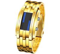 Gosasa Reloj de pulsera para hombre, LED, digital, clásico, impermeable, de acero inoxidable, color negro, Oro, Reloj de vestir