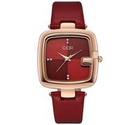 Gosasa Reloj de pulsera para mujer, esfera cuadrada grande, minimalista, de cuarzo, con diamantes de imitación, correa de piel de alta gama, casual, simple, impermeable, para mujer, Rojo, Moda
