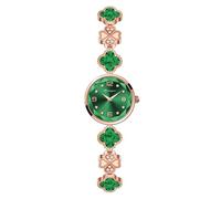 Gosasa Reloj de pulsera vintage dorado para mujer, diseño de trébol de cuatro hojas, de acero inoxidable, elegante, delicado, pequeño, para vestir, impermeable, regalo de lujo, V Verde, Lujo
