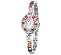 Gosasa Reloj de vestir vintage para mujer, pulsera ovalada de cristal colorido, esfera pequeña, cuarzo, impermeable, herramienta de ajuste delicada incluida, plateado, Lujoso