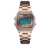 Gosasa Reloj deportivo clásico unisex para mujer y hombre, digital, multifunción, correa de acero inoxidable, cuadrado, resistente al agua, Cristales Oro Rosa, Digital