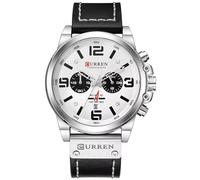 Gosasa Reloj deportivo de cara grande para hombre, reloj de pulsera de cuero rojo, impermeable, analógico, casual, reloj de cuarzo, plata, Reloj de cuarzo, cronógrafo