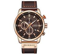 Gosasa Reloj deportivo de cuarzo con cronógrafo, correa de cuero marrón, fecha, 30 m, resistente al agua, reloj de pulsera militar masculino, Oro rosa y café., Reloj de cuarzo, cronógrafo