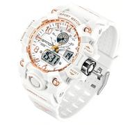 Gosasa Reloj deportivo digital para mujer, 5 ATM, resistente al agua, luz LED, esfera grande, analógico, multifuncional, reloj de pulsera con alarma, cronómetro, calendario, timbre por hora, Blanco,