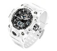 Gosasa Reloj deportivo digital para mujer, 5 ATM, resistente al agua, luz LED, esfera grande, analógico, multifuncional, reloj de pulsera con alarma, cronómetro, calendario, timbre por hora, Blanco