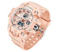 Gosasa Reloj deportivo digital para mujer, 5 ATM, resistente al agua, luz LED, esfera grande, analógico, multifuncional, reloj de pulsera con alarma, cronómetro, calendario, timbre por hora, Rosado