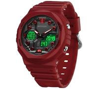 Gosasa Reloj deportivo digital unisex 5ATM, impermeable, táctico, analógico, digital, con cronómetro, alarma, retroiluminación LED, correa transparente, estilo militar para hombres y mujeres, Rojo -
