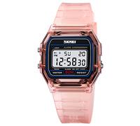 Gosasa Reloj deportivo digital unisex clásico de color transparente, correa de poliuretano impermeable hasta 30 m, reloj casual con retroiluminación EL, alarma, cronómetro, pantalla de 12/24 horas