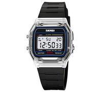 Gosasa Reloj deportivo digital unisex clásico de color transparente, correa de poliuretano impermeable hasta 30 m, reloj casual con retroiluminación EL, alarma, cronómetro, pantalla de 12/24 horas