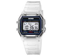 Gosasa Reloj deportivo digital unisex clásico de color transparente, correa de poliuretano impermeable hasta 30 m, reloj casual con retroiluminación EL, alarma, cronómetro, pantalla de 12/24 horas