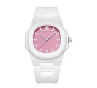 Gosasa Reloj deportivo unisex de silicona, esfera colorida, resistente al agua, reloj de cuarzo para hombres y mujeres, reloj de pulsera casual de moda con pantalla luminosa, Blanco Rosa