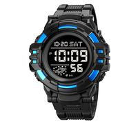 Gosasa Reloj digital con esfera grande S Shock para hombre, resistente al agua, LED, para deportes, Negro y azul., M, Digital