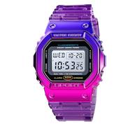 Gosasa Reloj digital cuadrado transparente para mujer y hombre, cronógrafo, cuenta regresiva, doble hora, resistente al agua, Púrpura, Juventud y vitalidad, deporte y ocio,