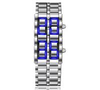 Gosasa Reloj digital de acero inoxidable estilo lava para hombre, color rojo y azul, LED, reloj de pulsera negro, Azul plateado