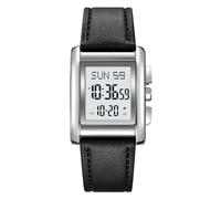 Gosasa Reloj digital de moda para hombre, acero inoxidable, casual, deportivo, impermeable, rectangular, con pantalla luminosa, T Plata Negro
