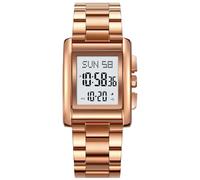Gosasa Reloj digital de moda para hombre, acero inoxidable, casual, deportivo, impermeable, rectangular, con pantalla luminosa, Oro rosa