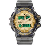 Gosasa Reloj digital multifunción transparente para hombre y mujer, con esfera grande, informal, doble pantalla, 12 H/24 H, cronómetro, calendario, unisex, reloj de pulsera, Negro Rosa Rojo, L