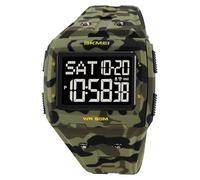Gosasa Reloj digital rectangular para hombre, esfera grande, resistente al agua, fácil de leer, militar, multifuncional, reloj despertador, LED, digital, doble hora, Verde Camuflaje
