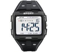 Gosasa Reloj digital rectangular para hombre, esfera grande, resistente al agua, fácil de leer, militar, multifuncional, reloj despertador, LED, digital, doble hora, Negro plateado