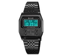 Gosasa Reloj digital rectangular retro para hombre, diseño clásico y elegante, multifuncional, acero inoxidable, reloj de pulsera con alarma, cronómetro, cuenta regresiva, Negro, Vintage