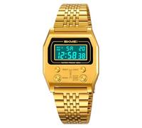 Gosasa Reloj digital rectangular retro para hombre, diseño clásico y elegante, multifuncional, acero inoxidable, reloj de pulsera con alarma, cronómetro, cuenta regresiva, Dorado, Vintage