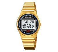 Gosasa Reloj digital retro ultrafino para hombre y mujer, resistente al agua, acero inoxidable 30 m, reloj de cuarzo informal con retroiluminación LED, alarma, cronómetro, Oro, Mujer