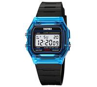Gosasa Reloj digital unisex clásico de color transparente con correa de poliuretano, resistente al agua, reloj digital casual, Negro y azul., Juventud, vitalidad, deportes, ocio