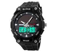 Gosasa Reloj militar para hombre, LED, solar, deportivo, resistente al agua, a la moda, para deportes al aire libre, multifunción, pantalla digital, reloj de camuflaje, Negro, Deporte