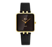Gosasa Reloj minimalista de cuarzo cuadrado de lujo para mujer, vintage, elegante, dorado, impermeable, con correa de piel auténtica, regalo para ella, Negro -