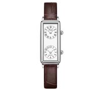 Gosasa Reloj rectangular vintage para mujer, doble zona horaria, impermeable, reloj analógico de cuarzo para muñeca pequeña con dos esferas, números romanos y arábigos, correa de cuero para viajes y