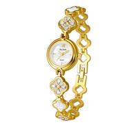 Gosasa Reloj vintage dorado para mujer, pulsera hueca de cadena de cuatro hojas, delicado reloj de cuarzo para mujer, impermeable, regalo de lujo, X dorado y blanco, Lujo