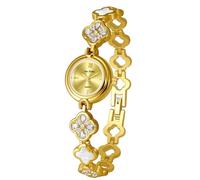 Gosasa Reloj vintage dorado para mujer, pulsera hueca de cadena de cuatro hojas, delicado reloj de cuarzo para mujer, impermeable, regalo de lujo, x dorado, Lujo