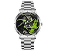 Gosasa Relojes de carreras para hombre, giratorios, diseño de cubo de rueda, reloj deportivo de acero inoxidable, resistente al agua, Plateado, verde (Silver Green), Moda deportiva