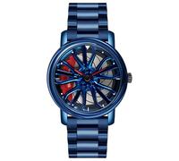 Gosasa Relojes de carreras para hombre, giratorios, diseño de cubo de rueda, reloj deportivo de acero inoxidable, resistente al agua, Azul Rojo, Moda deportiva