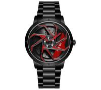 Gosasa Relojes de carreras para hombre, giratorios, diseño de cubo de rueda, reloj deportivo de acero inoxidable, resistente al agua, B Negro Rojo, Moda deportiva