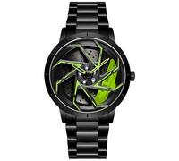 Gosasa Relojes de carreras para hombre, giratorios, diseño de cubo de rueda, reloj deportivo de acero inoxidable, resistente al agua, Negro y verde, Moda deportiva
