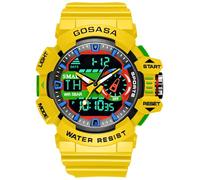 Gosasa Relojes para hombre multifunción militar S-Shock reloj deportivo LED digital resistente al agua relojes de alarma, 8043_Amarillo, Deportes