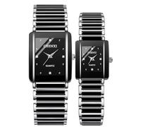 Gosasa Relojes vintage para parejas para hombres y mujeres, reloj de cuarzo cuadrado de cerámica para él y para ella, par de relojes de diamantes impermeables, negro, (Y Black), Lujo