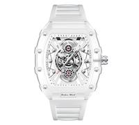 Gosasa Tonneau - Reloj de pulsera para hombre con pantalla analógica transparente, correa de silicona, calendario, cuarzo, impermeable, tendencia masculina, D-blanco, Moda