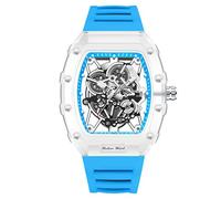 Gosasa Tonneau - Reloj de pulsera para hombre con pantalla analógica transparente, correa de silicona, calendario, cuarzo, impermeable, tendencia masculina, Rojo (M-Red), Moda