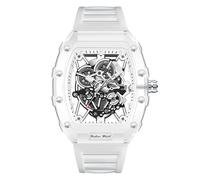 Gosasa Tonneau - Reloj de pulsera para hombre con pantalla analógica transparente, correa de silicona, calendario, cuarzo, impermeable, tendencia masculina, Blanco (M-White), Moda