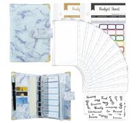 Goshyda 12 Hojas de Presupuesto Coloridas+bolsillo de la Cremallera 12+24 Pestañas 1+2 Pestañas de Palabras en Inglés A6 Manual de Carpeta de Hojas Sueltas Mármol Notebook de Cuero PU 6 (BLUE)