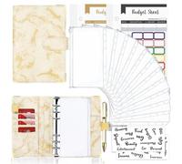 Goshyda 12 Hojas de Presupuesto Coloridas+bolsillo de la Cremallera 12+24 Pestañas 1+2 Pestañas de Palabras en Inglés A6 Manual de Carpeta de Hojas Sueltas Mármol Notebook de Cuero PU 6 (YELLOW)
