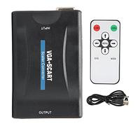 Goshyda Adaptador convertidor de VGA a euroconector, Adaptador de Video HD portátil, Suministros de computadora con Cable de Carga de Control Remoto, para televisión de computadora(Negro)