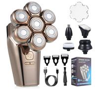 Goshyda Avances de Cabeza para Hombres calvos: Kit de Aseo Impermeable 5-en-1 con Cabezales Flotantes 7d y Pantalla LCD, Types-C Recargable Shaver Electric
